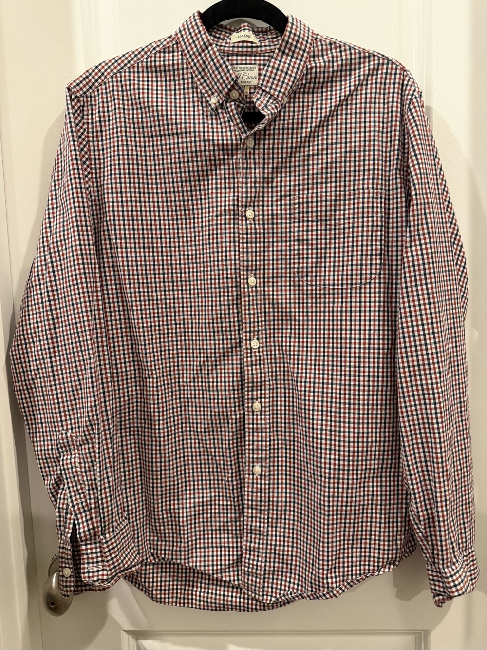 J. Crew Secret Wash Navy & Red Gingham Button-Down Shirt